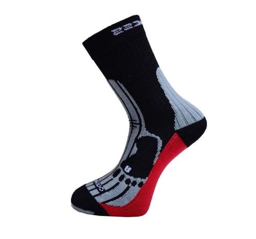 MERINO turistické ponožky - 9-12-černá/šedá/červená