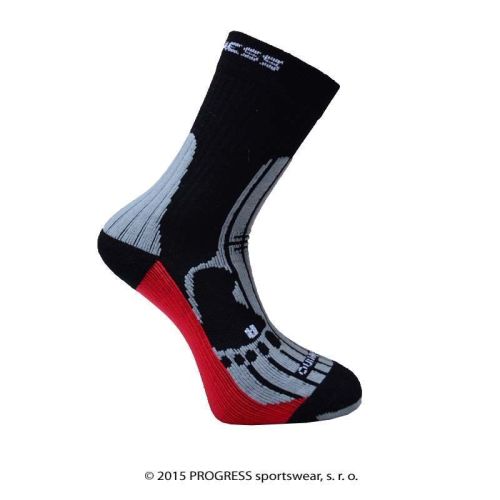 MERINO turistické ponožky - 3-5-černá/šedá/červená