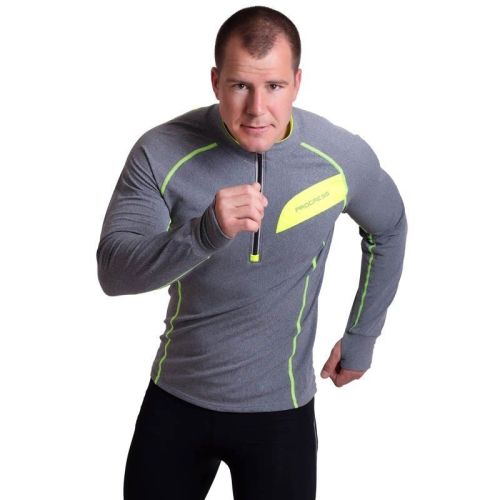 FALCON pánský sportovní pulovr se zipem - L-šedý melír/reflexní žlutá